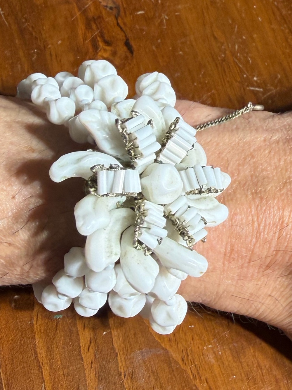 Vintage 1940’s Miriam Haskell Milk Glass Flower Bracelet